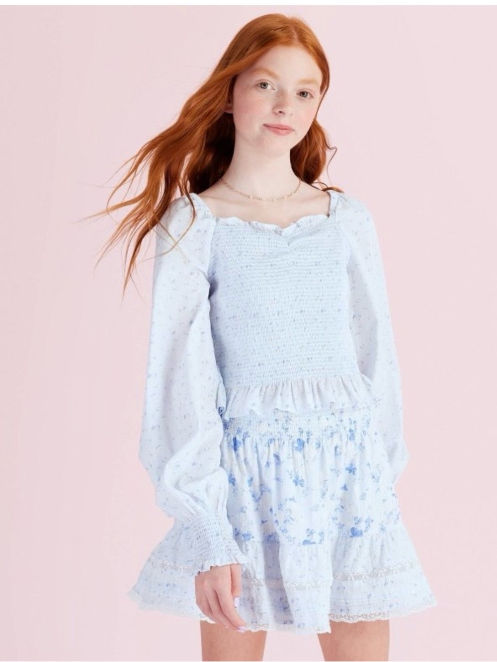 Smocked Blue Floral Girls' Top